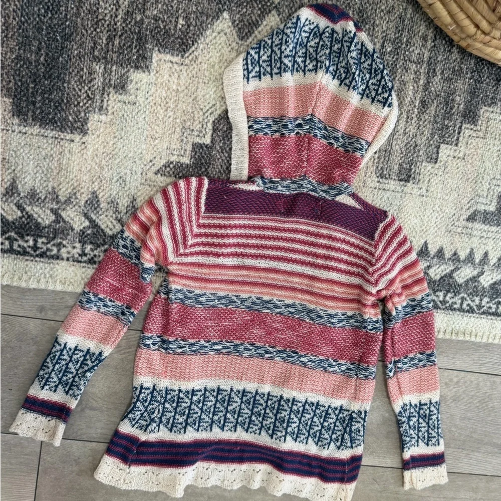 Y2K Pink Republic Toddler Girl Mixed Media Boho Cardigan Hooded Open Front